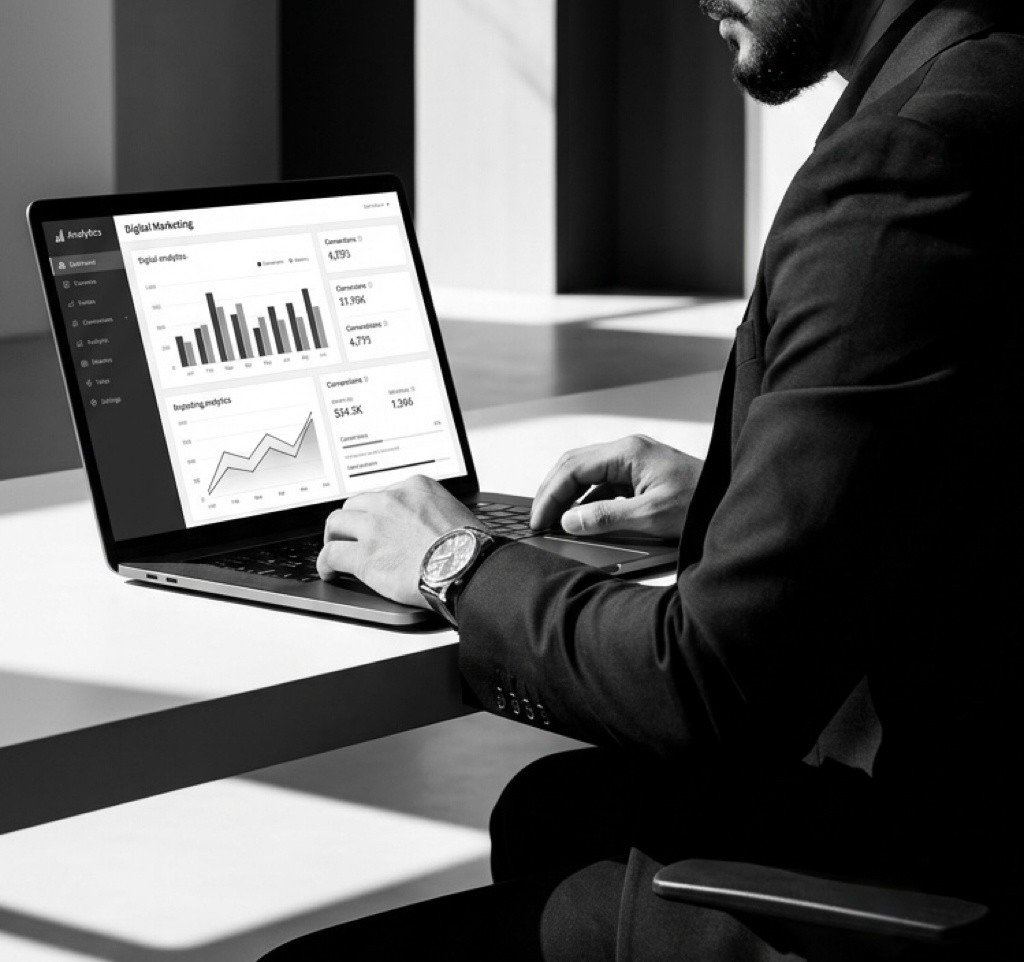 Digital marketing analytics dashboard monitored by the best social media marketer in Palakkad"